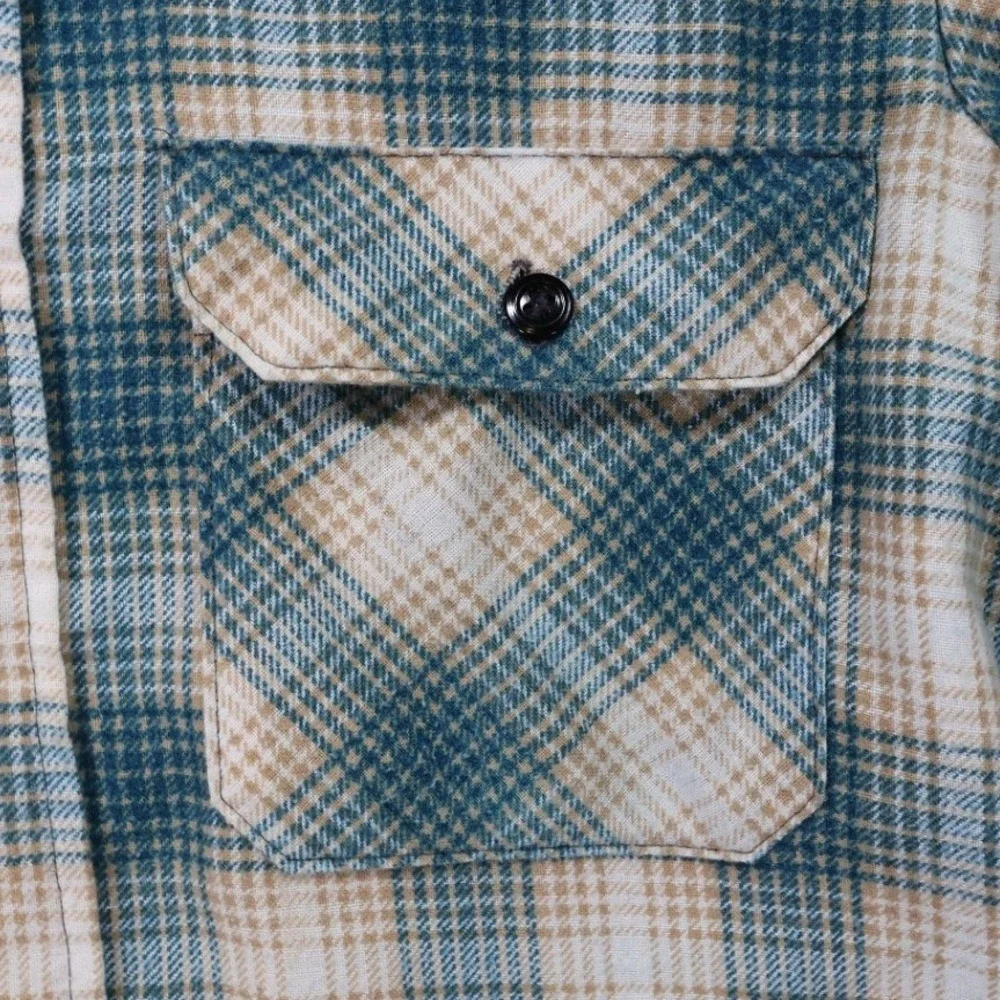 Sears Quilted Flannel Shirt Jacket Mens Medium Blue Plaid Excellent Vintage‎